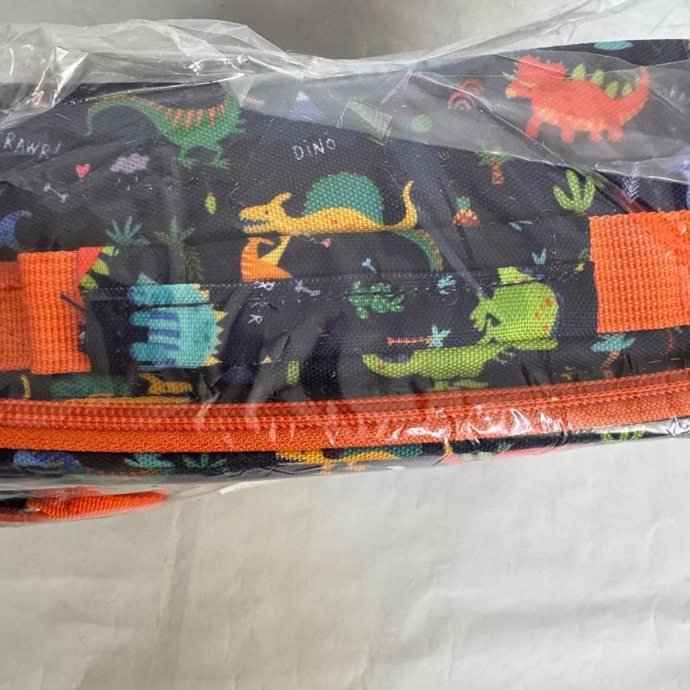 Kinsho Bento Blue Orange Dinosaur Insulated Lining Lunch Box Thermo Ice Pack NEW